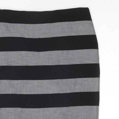 Marks and Spencer Womens Grey Striped Polyester Straight & Pencil Skirt Size 14 Zip