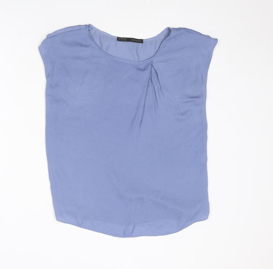 Zara Womens Blue Polyester Basic T-Shirt Size XS Boat Neck - Front Detail