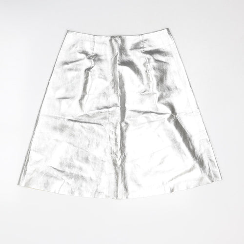 Vera & Lucy Womens Silver Polyester A-Line Skirt Size S Zip