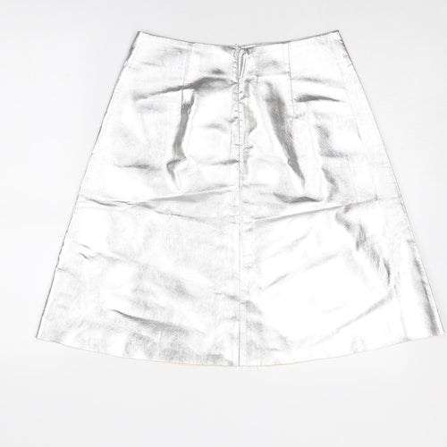 Vera & Lucy Womens Silver Polyester A-Line Skirt Size S Zip