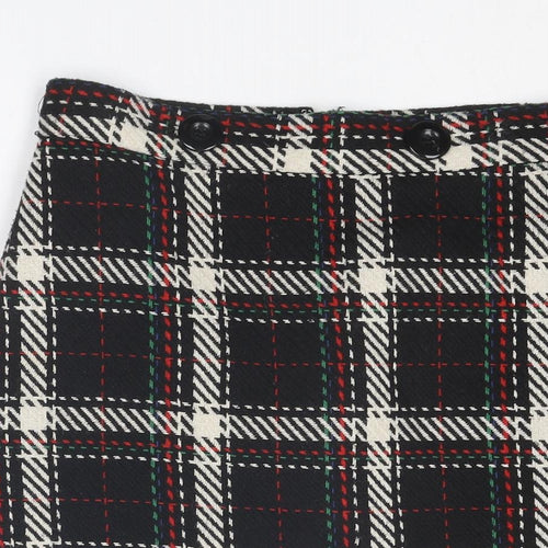 Warehouse Womens Black Plaid Polyester A-Line Skirt Size 10 Zip