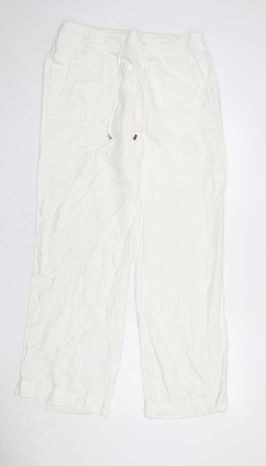 Marks and Spencer Womens White Linen Jogger Trousers Size 16 Regular Drawstring