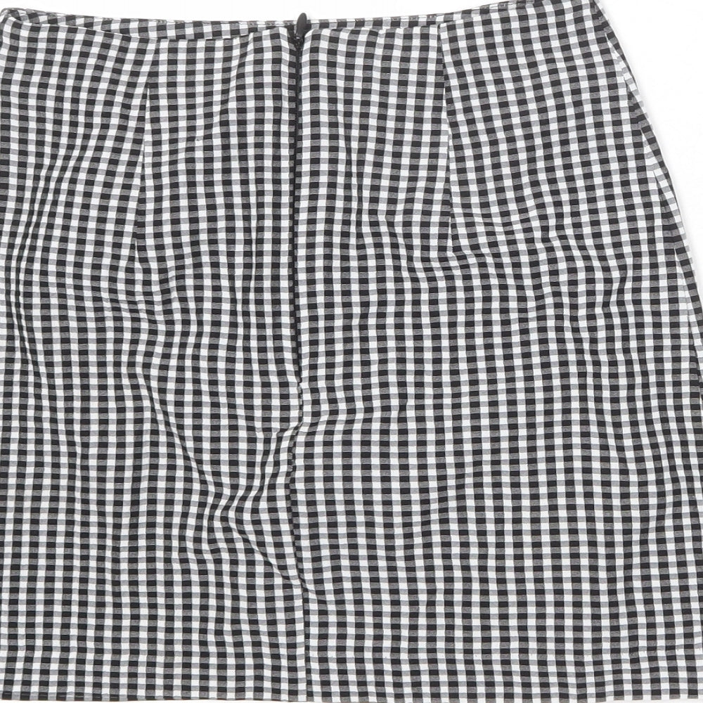 H&M Womens Multicoloured Check Viscose A-Line Skirt Size 8 Zip