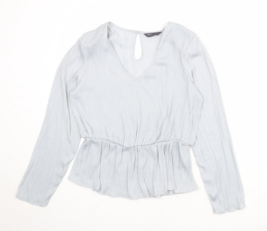Marks and Spencer Womens Grey Polyester Basic Blouse Size 12 V-Neck