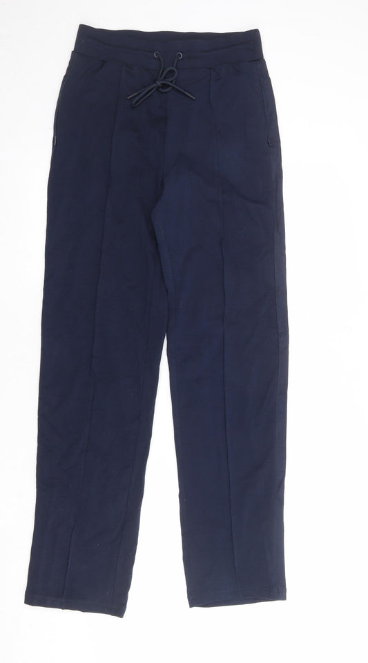 Marks and Spencer Womens Blue Cotton Trousers Size 8 Regular Drawstring - Zipped Pockets