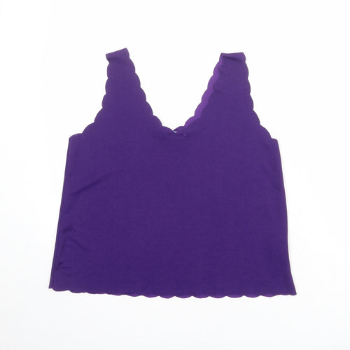 Liquid Womens Purple Polyester Camisole Tank Size M V-Neck - Size M-L Scallop Trim