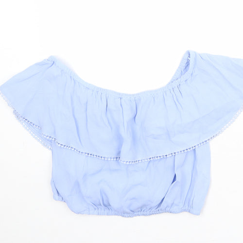 Miss Selfridge Womens Blue Viscose Cropped Blouse Size 10 Round Neck