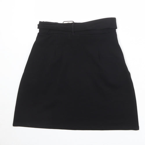 PRETTYLITTLETHING Womens Black Polyester A-Line Skirt Size 10 - Belt included