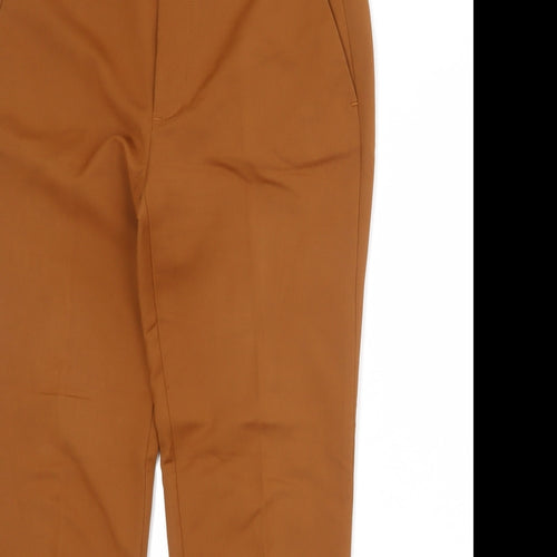 Zara Womens Brown Cotton Chino Trousers Size 12 Regular Zip
