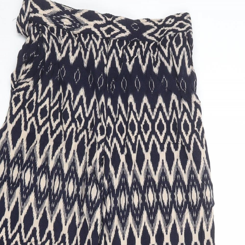 Rose & Thyme Womens Blue Geometric Viscose Trousers Size S Regular