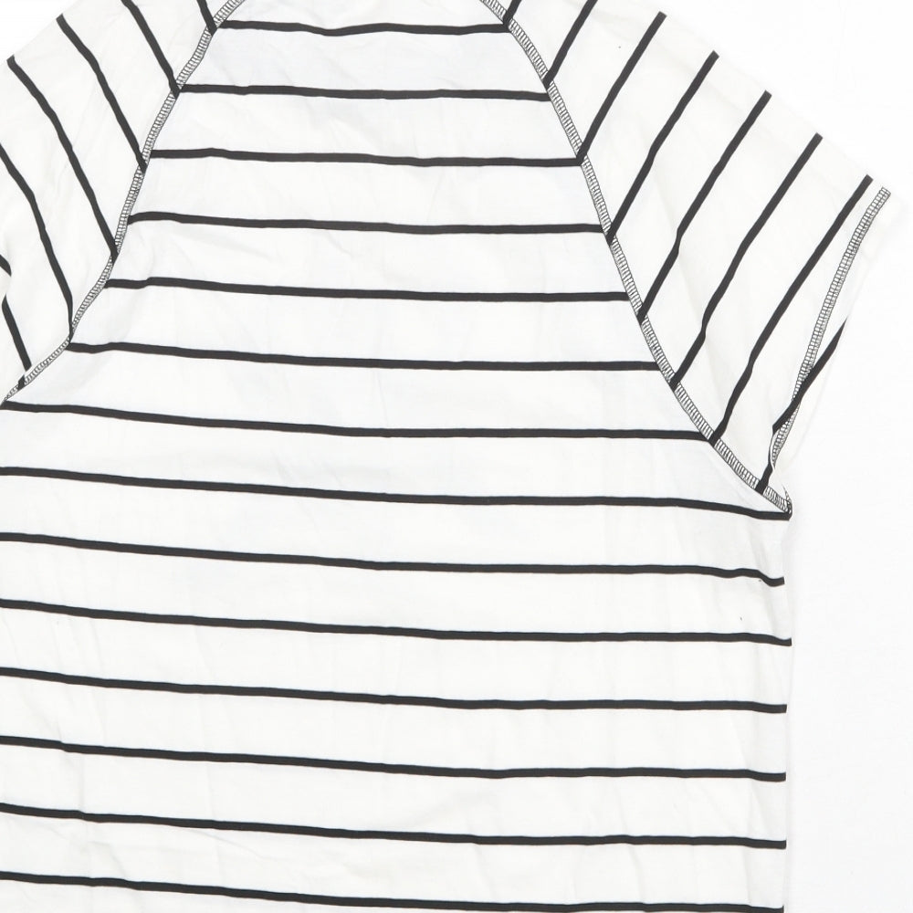 River Island Womens White Striped 100% Cotton Basic T-Shirt Size 12 Round Neck