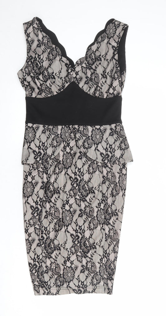 Joe Browns Womens Black Floral Polyester A-Line Size 12 V-Neck Zip