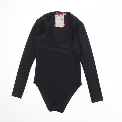 Boohoo Womens Black Nylon Bodysuit One-Piece Size 8 Snap