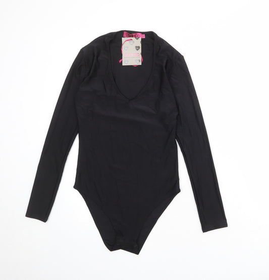 Boohoo Womens Black Nylon Bodysuit One-Piece Size 8 Snap
