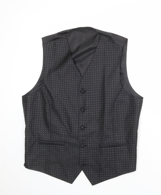 Marks and Spencer Mens Black Polka Dot Polyester Jacket Suit Waistcoat Size 38 Regular