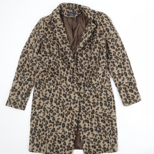 Marks and Spencer Womens Brown Animal Print Overcoat Coat Size 10 Snap - Leopard Print