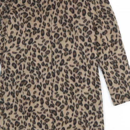 Marks and Spencer Womens Brown Animal Print Overcoat Coat Size 10 Snap - Leopard Print