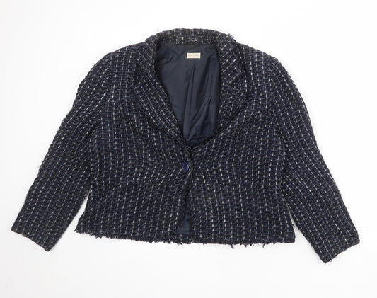 Minuet Womens Blue Geometric Jacket Blazer Size 20 Button