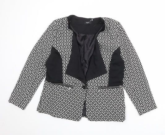 Klass Womens Black Geometric Jacket Blazer Size 14 Button