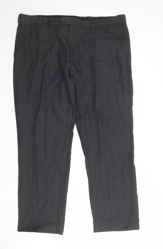 Moss Mens Grey Polyester Dress Pants Trousers Size 42 in Regular Zip