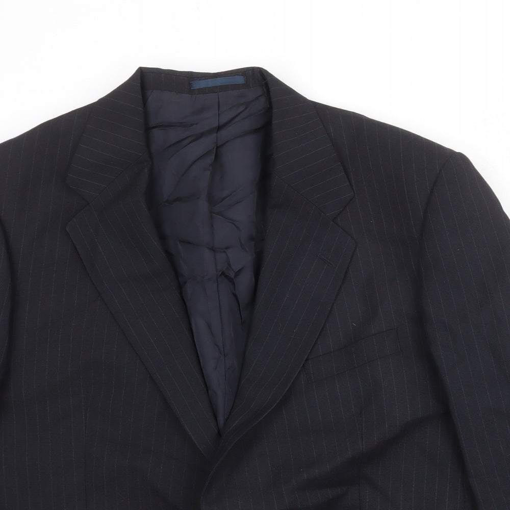 St Michael Mens Black Striped Polyester Jacket Suit Jacket Size 44 Regular