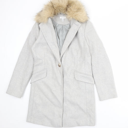 Topshop Womens Grey Overcoat Coat Size 8 Button