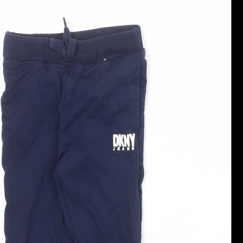 DKNY Boys Blue 100% Cotton Jogger Trousers Size 2 Years Regular Drawstring