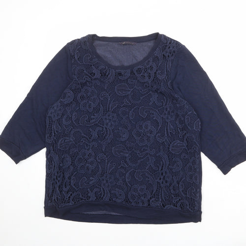 Marks and Spencer Womens Blue Floral Viscose Basic Blouse Size 16 Round Neck