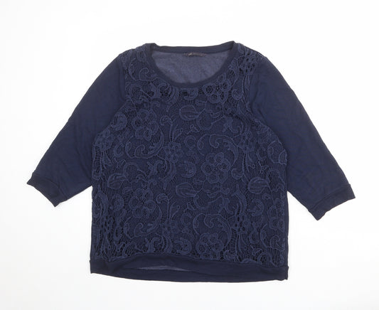 Marks and Spencer Womens Blue Floral Viscose Basic Blouse Size 16 Round Neck