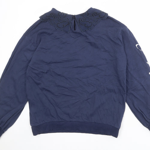 Disney Womens Blue Cotton Pullover Sweatshirt Size 16 Button - Tinkerbell