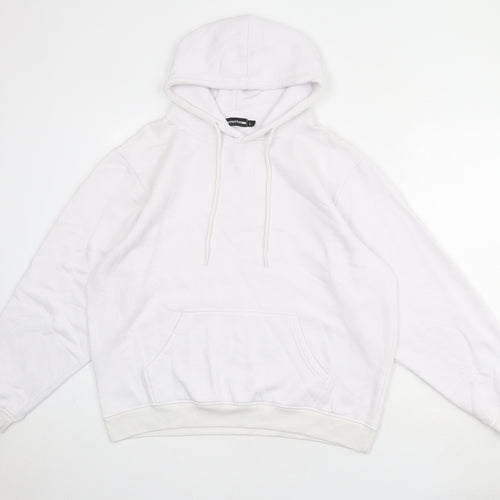 PRETTYLITTLETHING Womens White Cotton Pullover Hoodie Size L Pullover