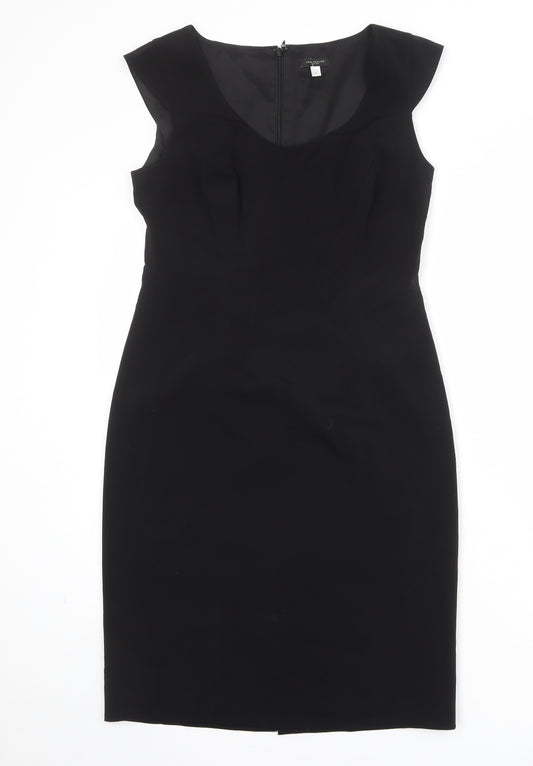 Ann Taylor Womens Black Polyester Shift Size M Round Neck Zip