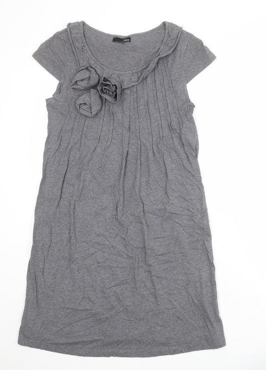 NEXT Womens Grey 100% Cotton A-Line Size 12 Round Neck Pullover - Flower detail