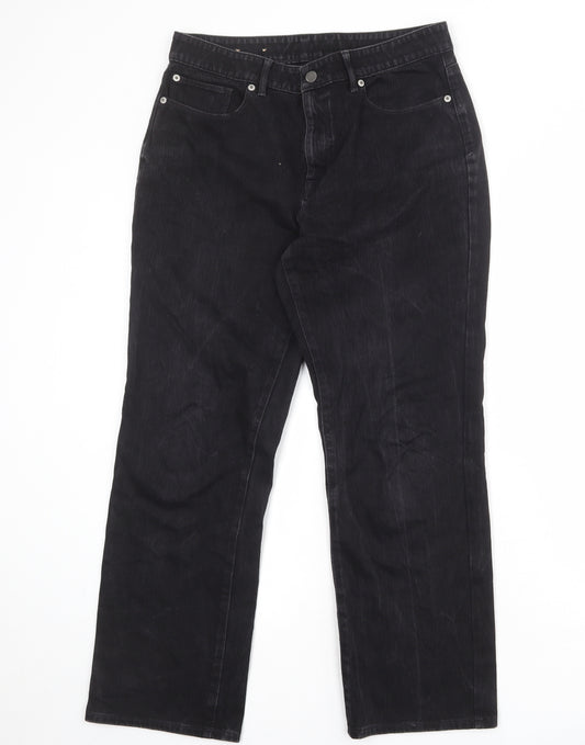 L.L. Bean Womens Black Cotton Straight Jeans Size 12 Regular Zip