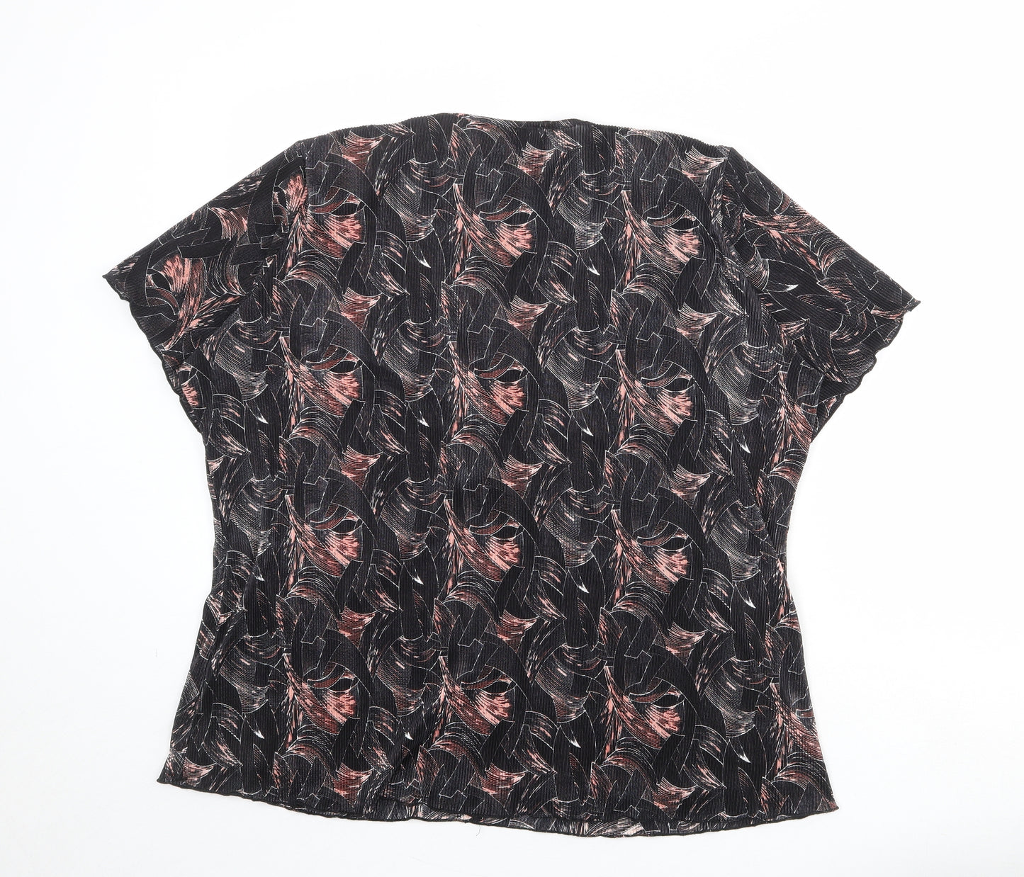BASSINI Womens Black Geometric Polyester Basic Blouse Size 22 Round Neck