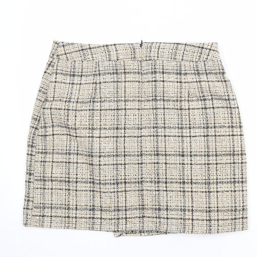 Dorothy Perkins Womens Beige Plaid Polyester A-Line Skirt Size 14 Zip