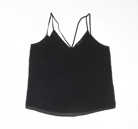 New London Womens Black Polyester Camisole Tank Size 12 V-Neck - Strappy