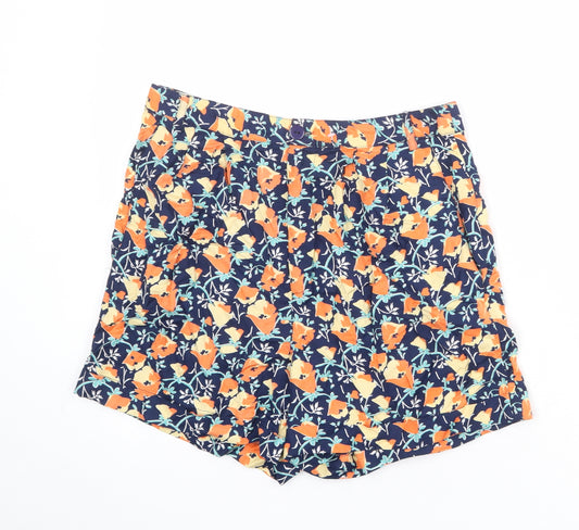 River Island Womens Blue Floral Viscose Culotte Shorts Size 12 Regular Zip