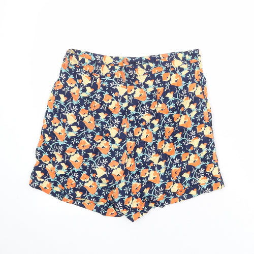 River Island Womens Blue Floral Viscose Culotte Shorts Size 12 Regular Zip