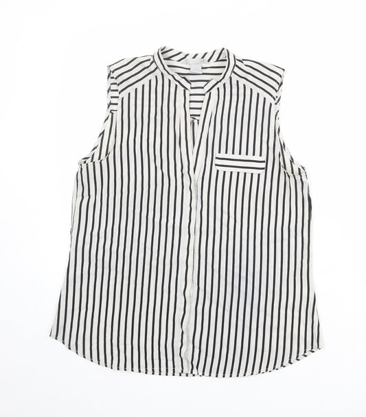 H&M Womens Grey Striped Polyester Basic Button-Up Size 12 V-Neck