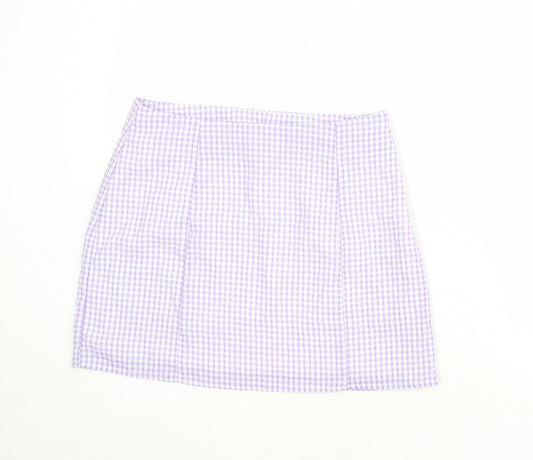 Only Womens Purple Check Polyester A-Line Skirt Size L Zip