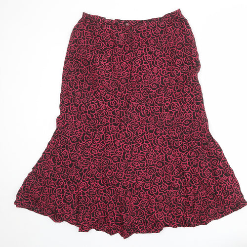 ELVI Womens Black Floral Viscose Swing Skirt Size 14 Zip
