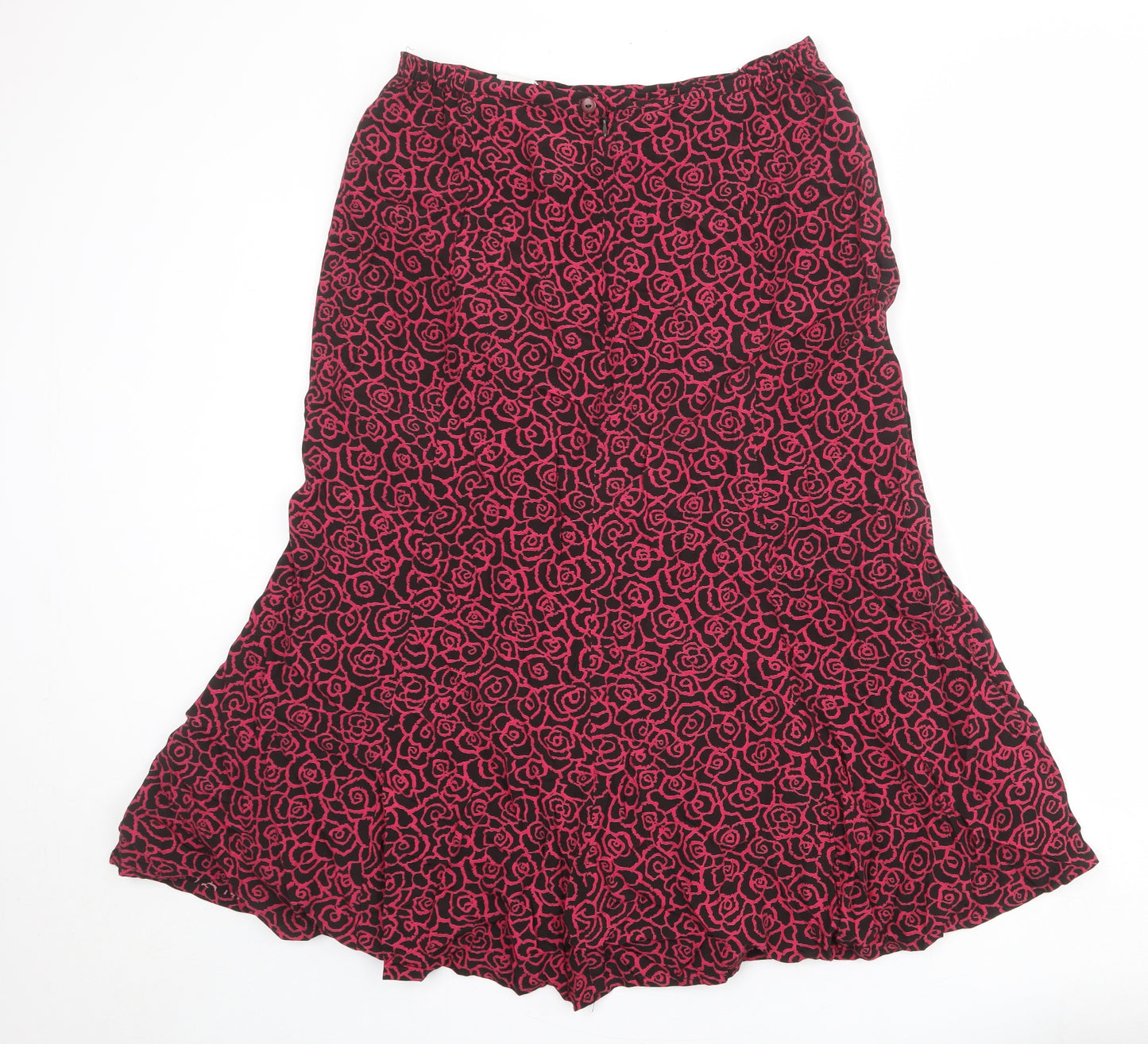 ELVI Womens Black Floral Viscose Swing Skirt Size 14 Zip
