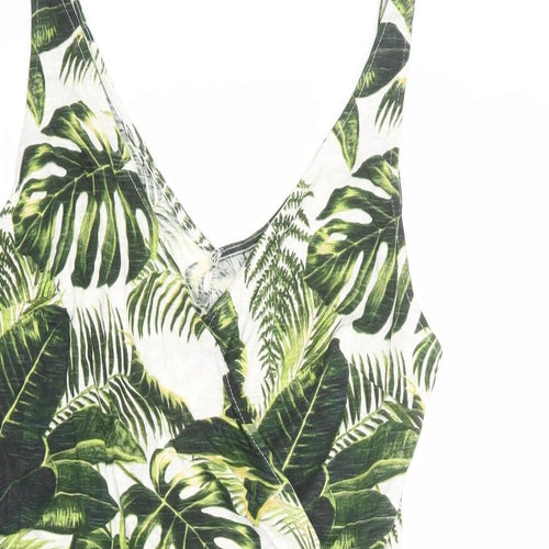 H&M Womens Multicoloured Geometric Cotton Tank Dress Size M V-Neck Tie - Leaf pattern