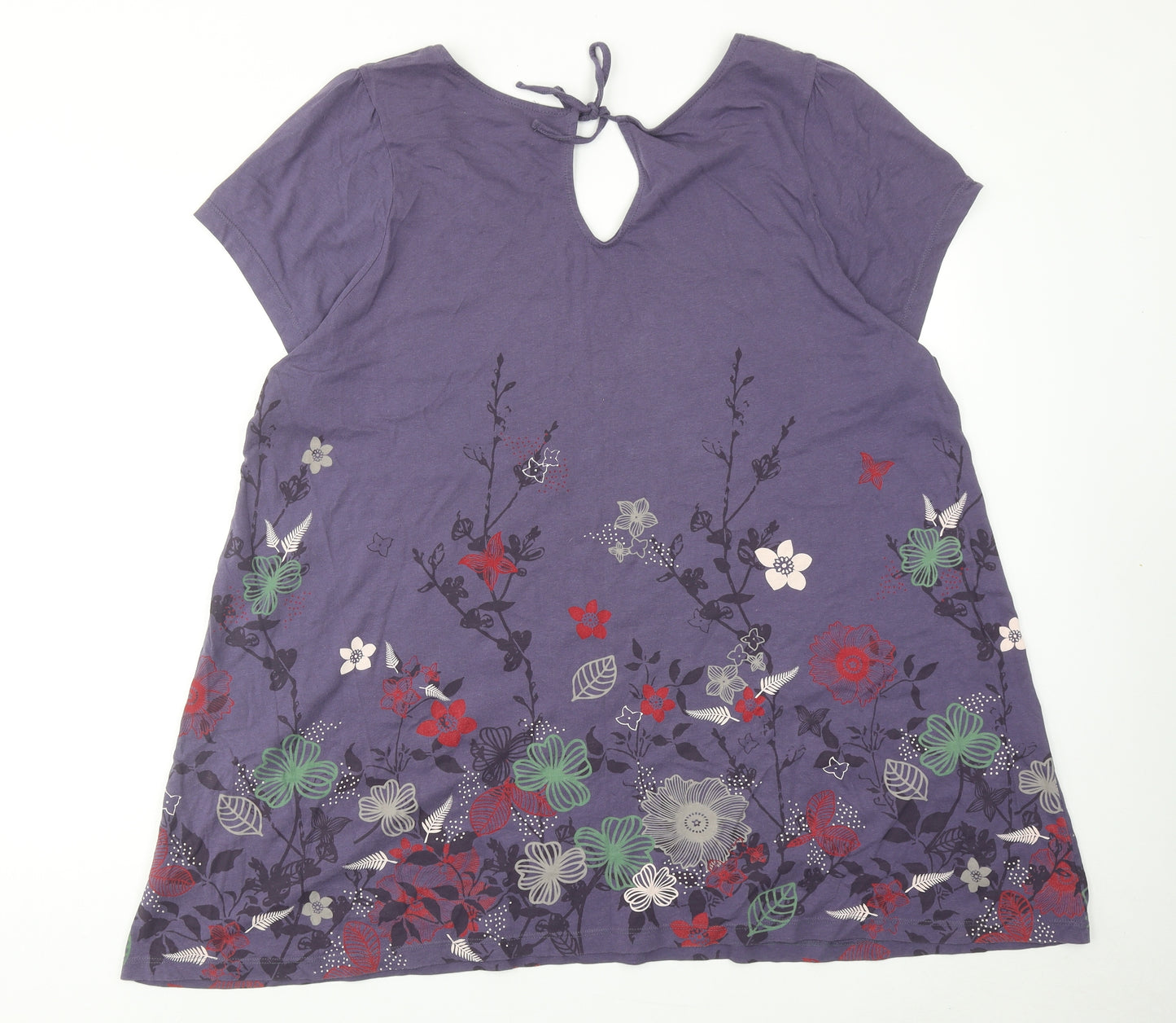 Evans Womens Purple Cotton Tunic T-Shirt Size 22 Scoop Neck - Flower Detail