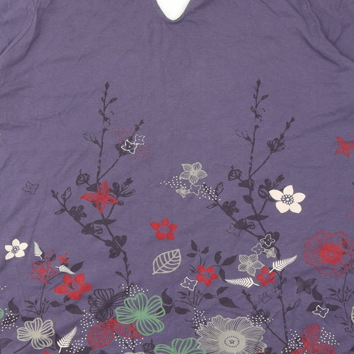 Evans Womens Purple Cotton Tunic T-Shirt Size 22 Scoop Neck - Flower Detail
