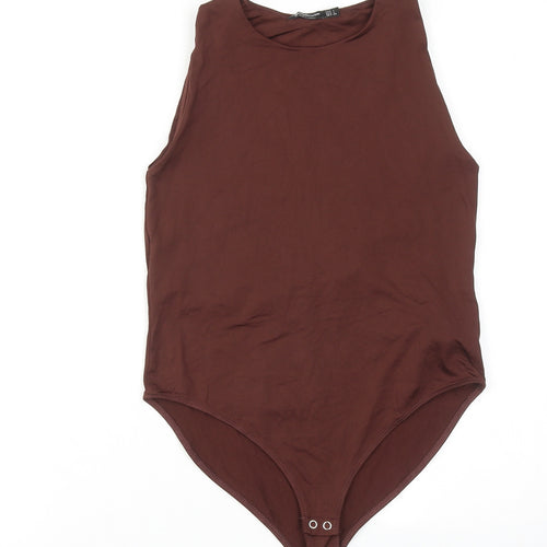 Stradivarius Womens Brown Polyamide Bodysuit One-Piece Size L Snap