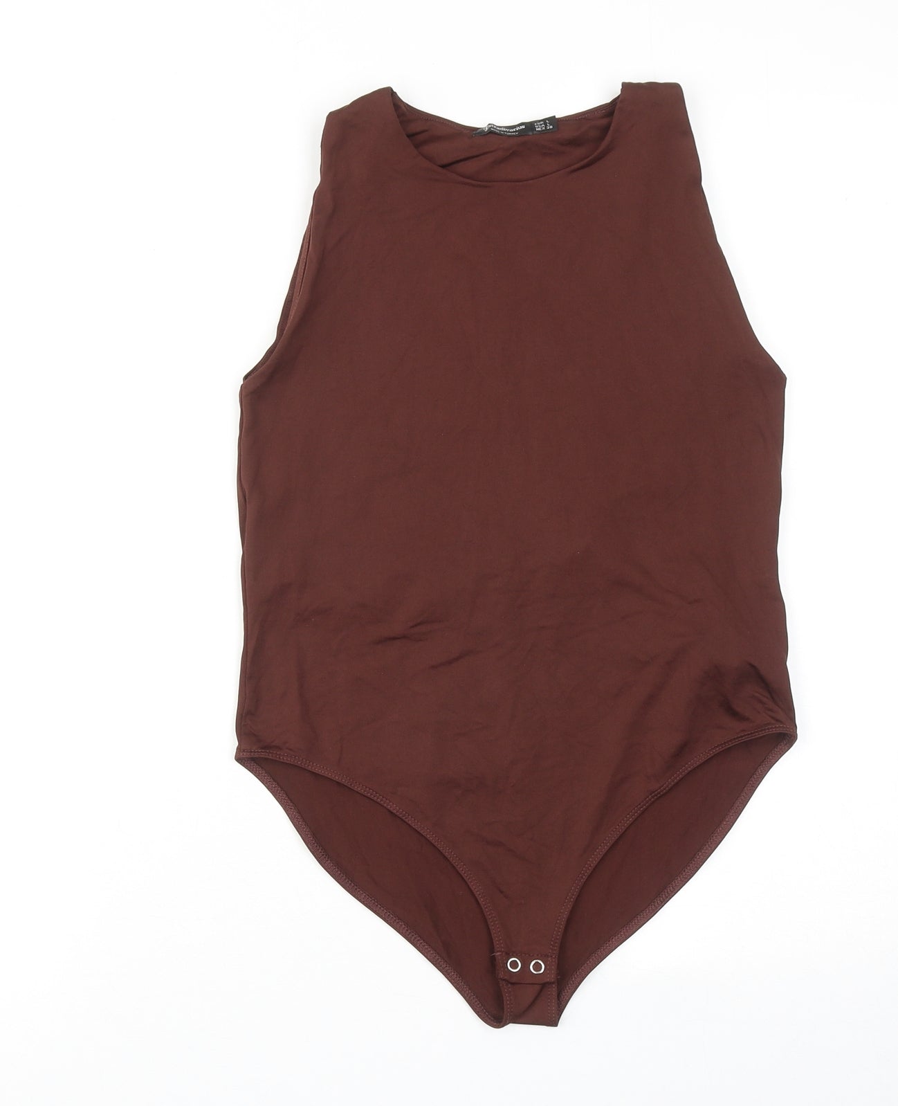 Stradivarius Womens Brown Polyamide Bodysuit One-Piece Size L Snap