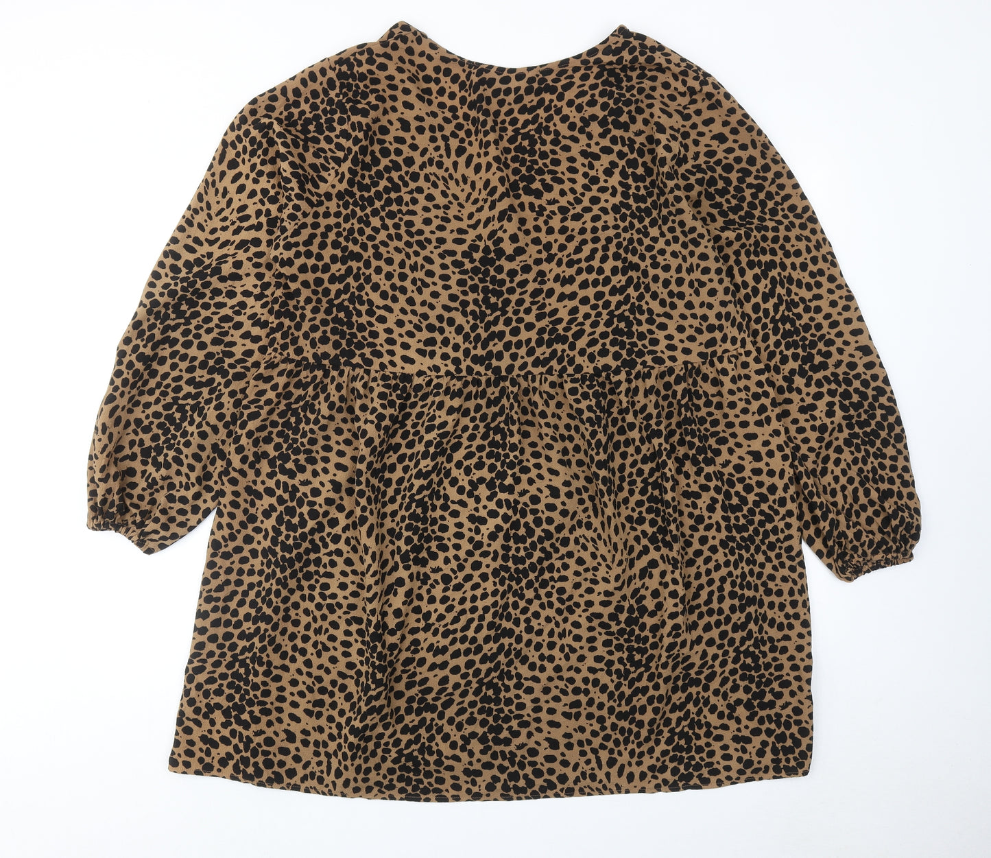 New Look Womens Brown Animal Print Polyester A-Line Size 16 V-Neck Button - Cheetah pattern