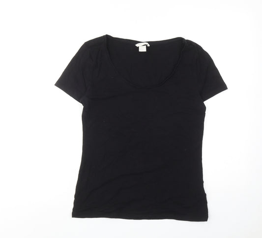H&M Womens Black Cotton Basic T-Shirt Size M Scoop Neck